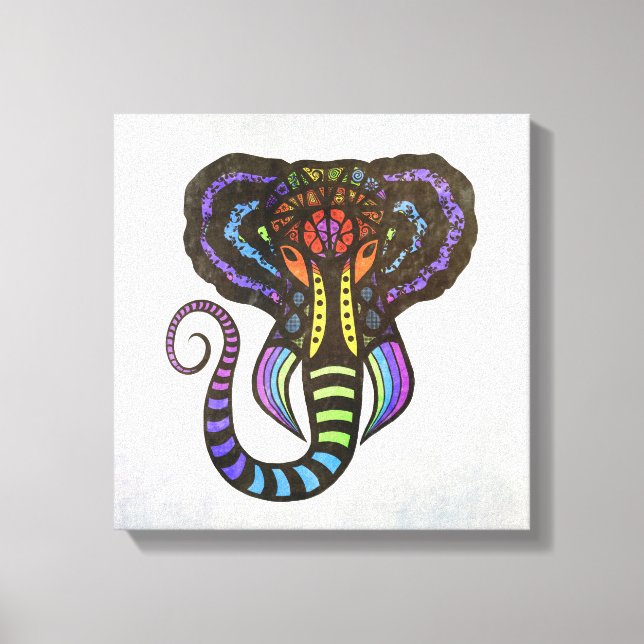 Rainbow Extravagant Elephant on Gray Background Canvas Print (Front)