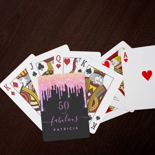 Rainbow fabulous birthday glitter black pink poker cards