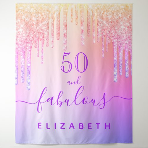 Rainbow fabulous birthday glitter gold purple tapestry