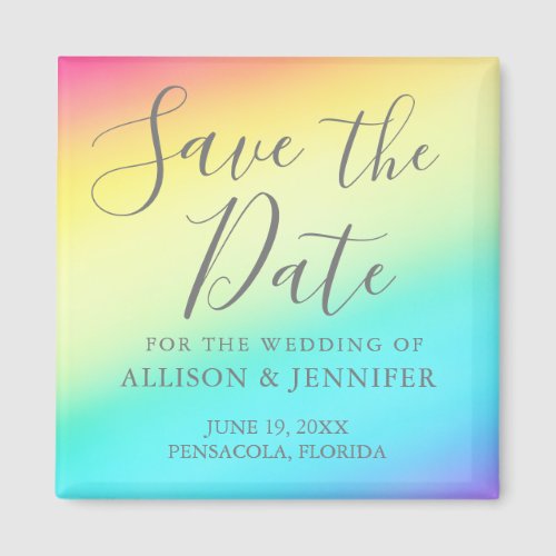 Rainbow Fade Cheerful LGBTQ Save the Date Magnet