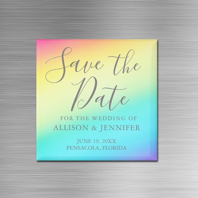 Rainbow Fade Cheerful LGBTQ Save the Date Magnet (Creator Uploaded)
