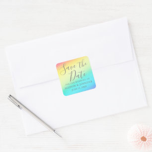 Rainbow Fade Cheerful LGBTQ Save the Date Square Sticker