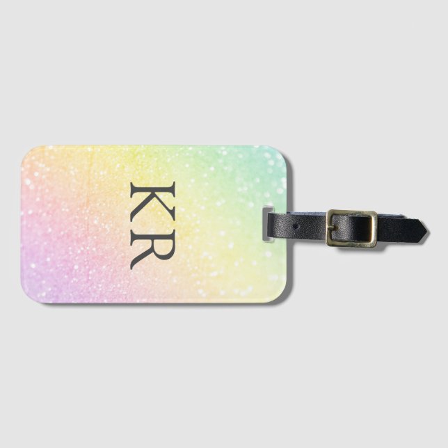 Rainbow Fade Ombre Custom Monogram Initials  Luggage Tag (Front Horizontal)