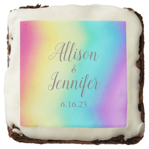 Rainbow Fade Pretty Personalized Wedding Brownie