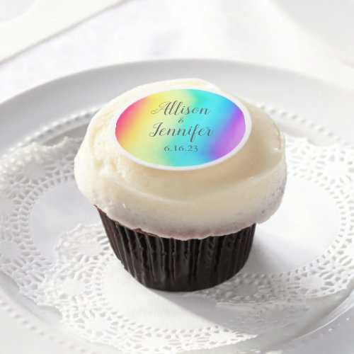 Rainbow Fade Pretty Personalized Wedding Edible Frosting Rounds
