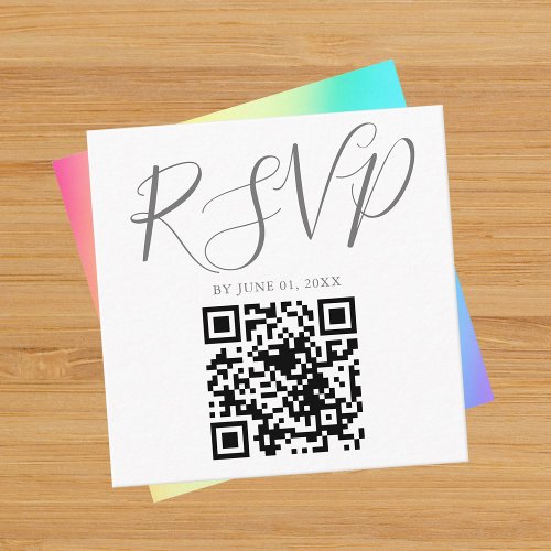 Rainbow Fade Simple Chic QR Code Wedding RSVP Enclosure Card