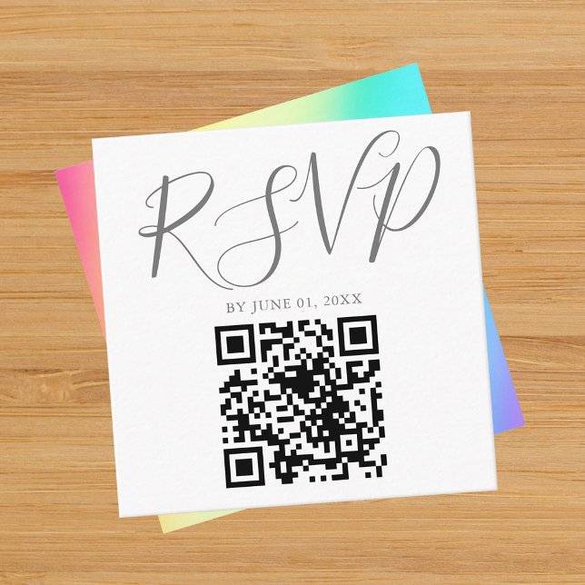 Rainbow Fade Simple Chic QR Code Wedding RSVP Enclosure Card (Creator Uploaded)