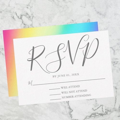 Rainbow Fade Simple Chic Typography Gay Wedding RSVP Card