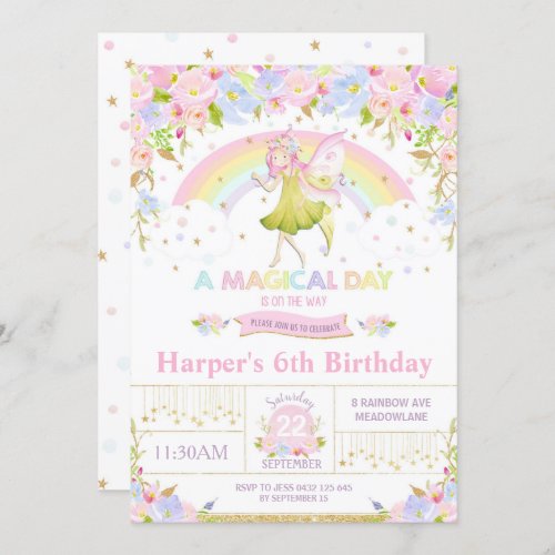 Rainbow Fairy Birthday Invitation Girl