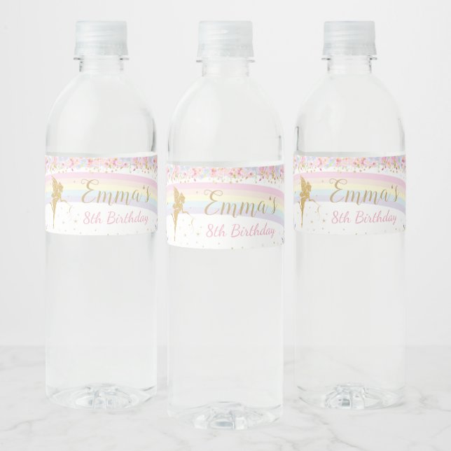 Rainbow Fairy Birthday Party Favor Wrapper Water Bottle Label (Bottles)