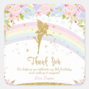Rainbow Fairy Birthday Party Thank You Favor Square Sticker