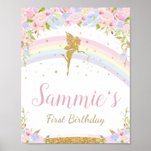 Rainbow Fairy Birthday Party Welcome Sign Poster