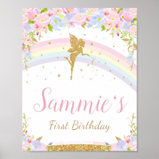 Rainbow Fairy Birthday Party Welcome Sign Poster | Zazzle