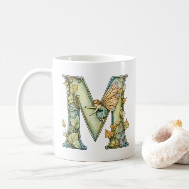Rainbow Fairy Initial 'M' Coffee Mug (With Donut)