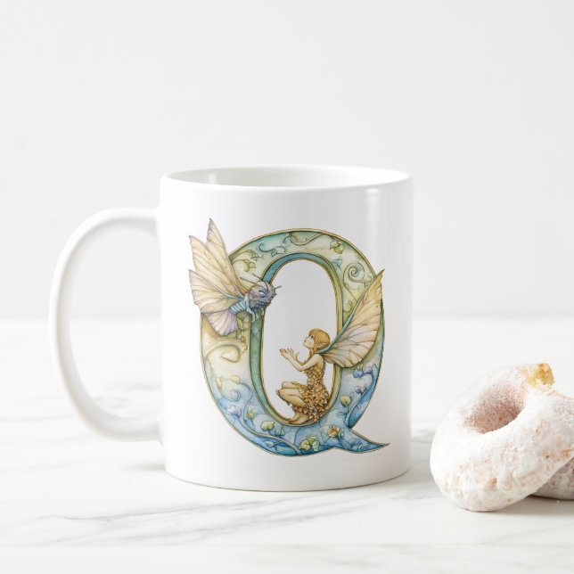 Rainbow Fairy Initial 'Q' Coffee Mug (With Donut)