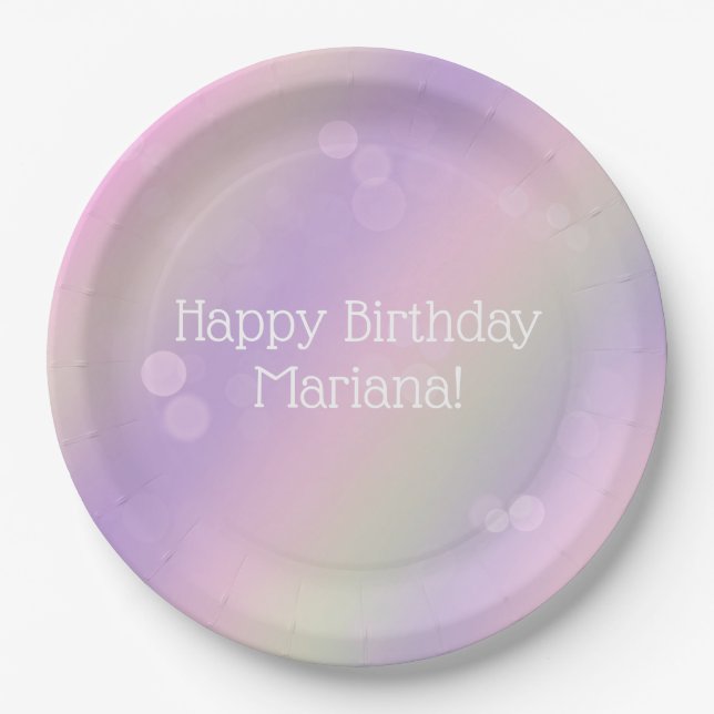 Rainbow Fairy Lights Girl Birthday Party Paper Plates (Front)