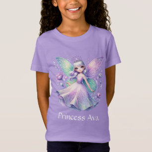 Rainbow Fairy Princess With Peony Floral Girl’s T-Shirt