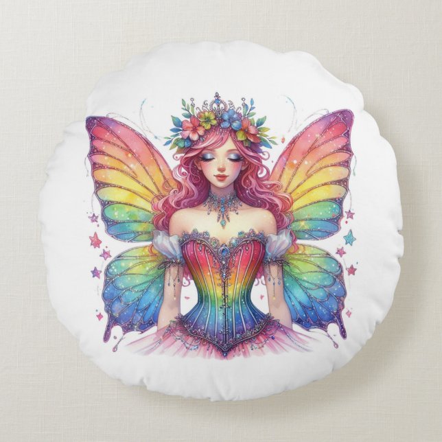 rainbow fairy round pillow (Front)