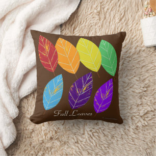 Rainbow Fall Leaves Black Throw Pillow