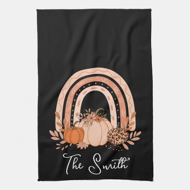 Rainbow Fall Pumpkins Kitchen |Autumn Thanksgiving Towel (Vertical)