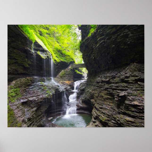 Rainbow Falls & cascade, Watkins Glen, New York Poster (Front)