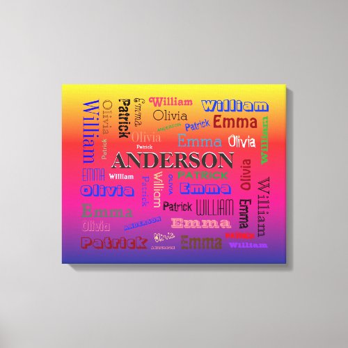 Rainbow Family Lineage Word Cloud Name Collage Canvas Print