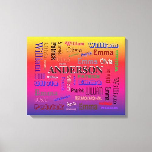 Rainbow Family Lineage Word Cloud Name Collage Canvas Print