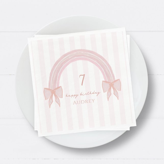 Rainbow Fancy Pink Bows Coquette Birthday Napkins (Creator Uploaded)