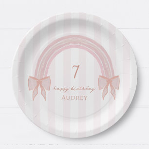 Rainbow Fancy Pink Bows Coquette Birthday Paper Plates