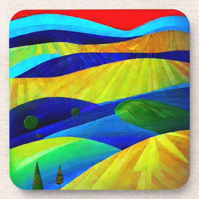 Rainbow Fantasy Hills Landscape Beverage Coaster (Front)