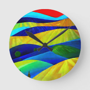 Rainbow Fantasy Hills Landscape Round Clock