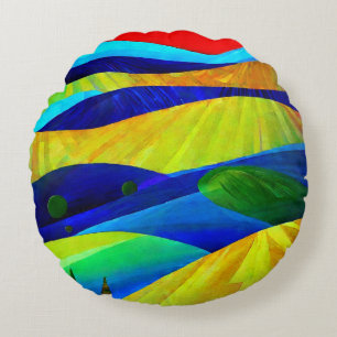 Rainbow Fantasy Hills Landscape Round Pillow