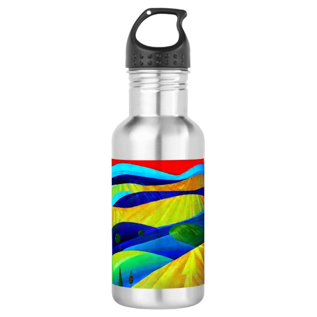 Rainbow Fantasy Hills Landscape Stainless Steel Water Bottle (Front)