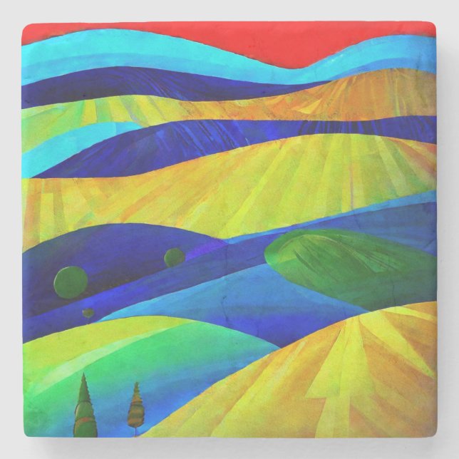 Rainbow Fantasy Hills Landscape Stone Coaster (Front)