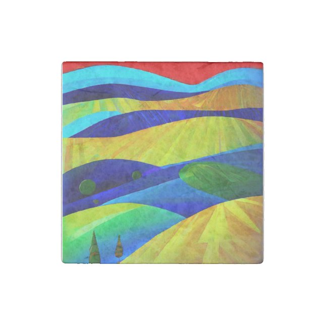 Rainbow Fantasy Hills Landscape Stone Magnet (Front)