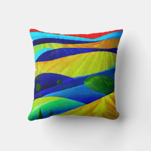 Rainbow Fantasy Hills Landscape Throw Pillow