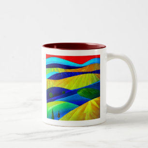Rainbow Fantasy Hills Landscape Two-Tone Coffee Mug