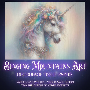 Rainbow Fantasy Unicorn Portrait Craft Decoupage  Tissue Paper
