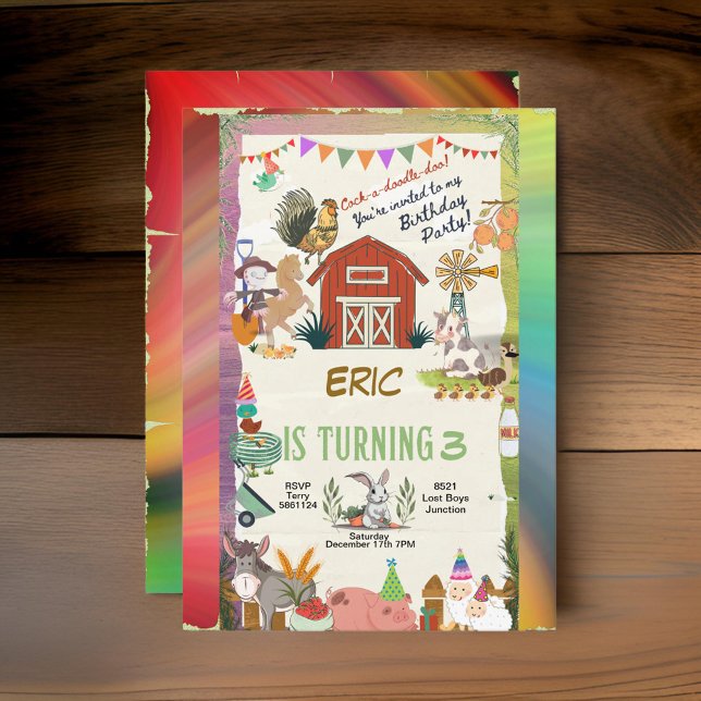 Rainbow Farm Animals Toddler Personalize Invitation (Creator Uploaded)