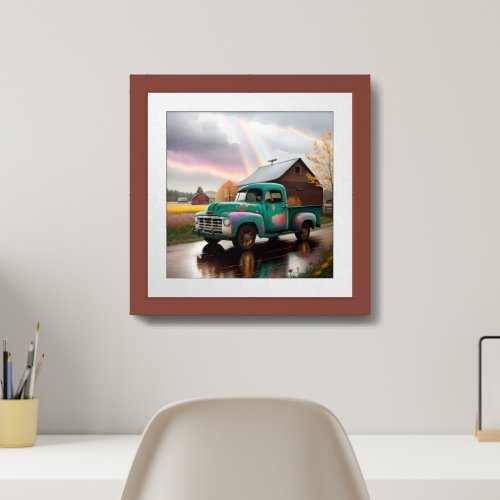 Rainbow Farm Truck and Barn Framed Poster Print