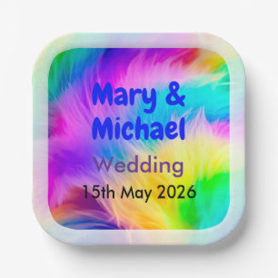 Rainbow Faux Fur Custom Wedding Paper Plate-23824 Plates