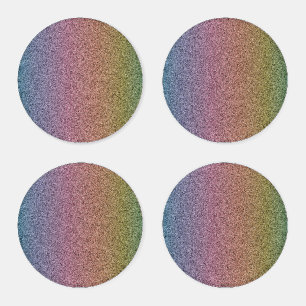 Rainbow Faux Glitter Colorful Pattern Coaster Set