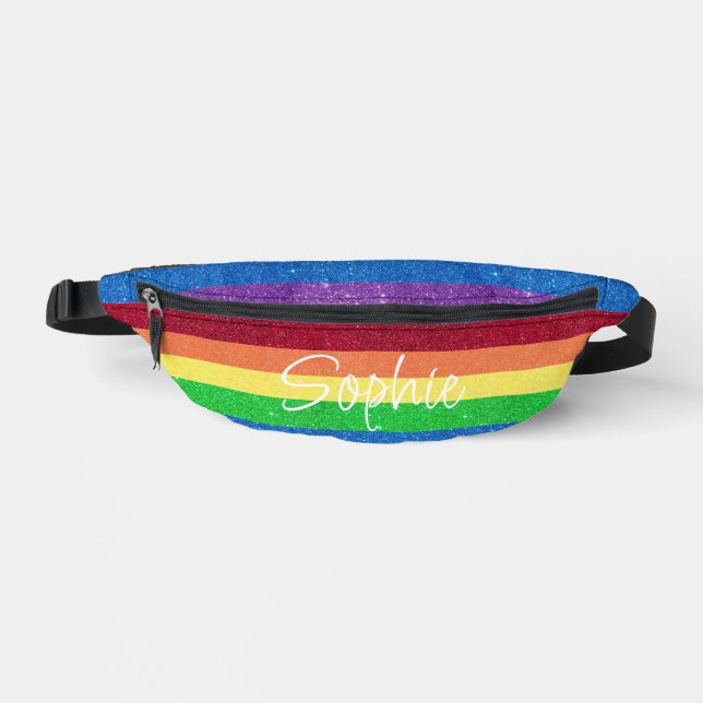 Rainbow Faux Glitter Custom Name Fanny Pack (Front)