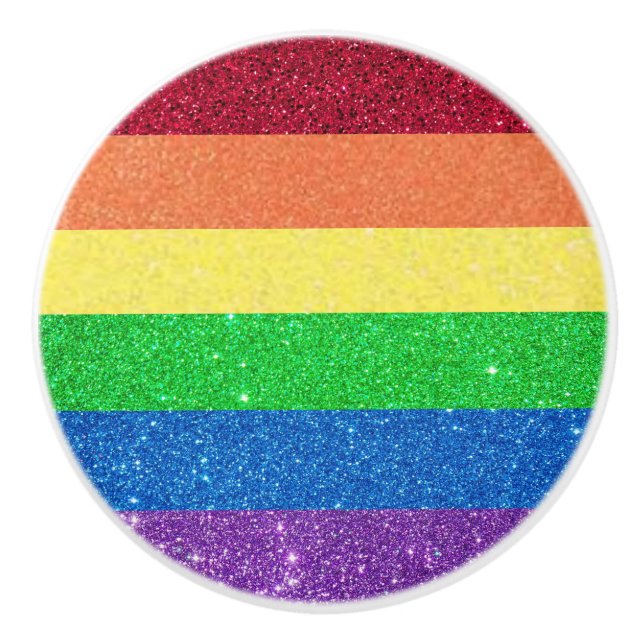 Rainbow Faux Glitter Girly Pretty Ceramic Knob (Front)