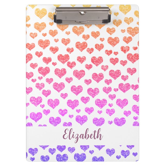 Rainbow Faux Glitter Hearts Bright Colorful Custom Clipboard (Front)