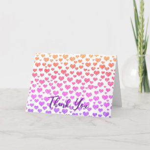 Rainbow Faux Glitter Hearts Bright Colorful Custom Letterpress Thank You Card
