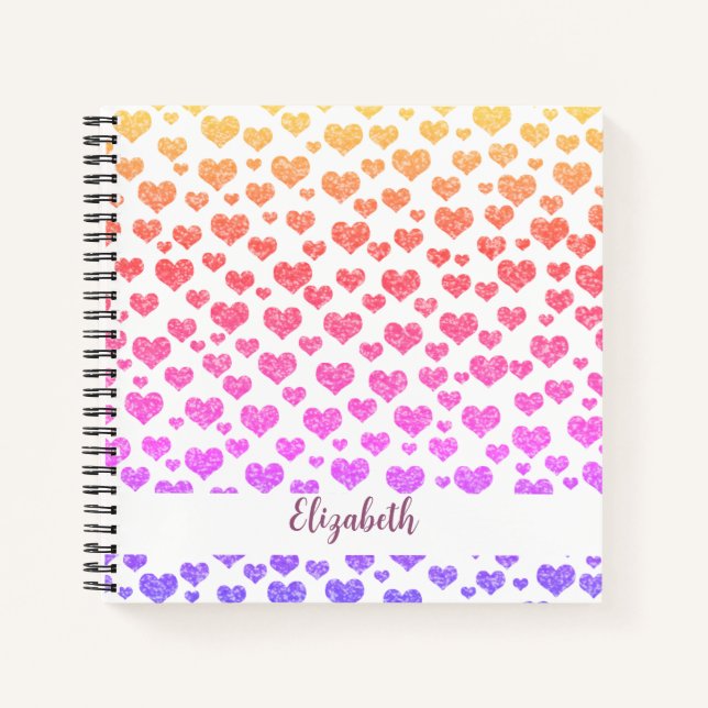 Rainbow Faux Glitter Hearts Bright Colorful Custom Notebook (Front)