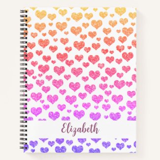Rainbow Faux Glitter Hearts Bright Colorful Custom