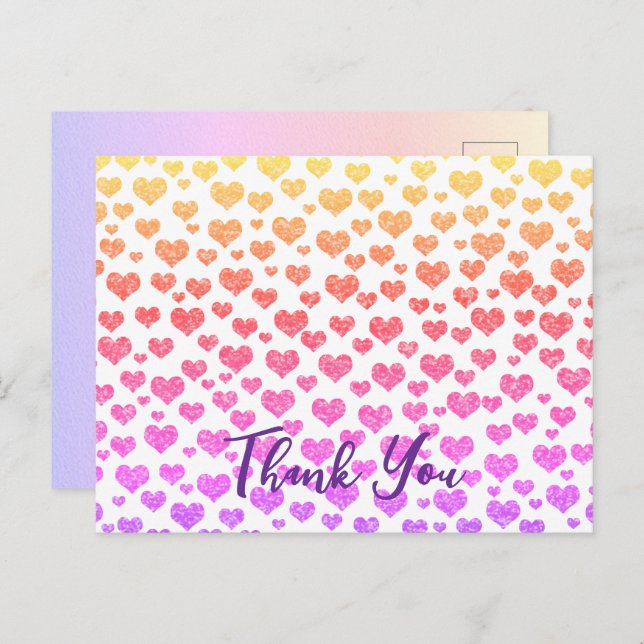 Rainbow Faux Glitter Hearts Bright Colorful Custom Postcard (Front/Back)