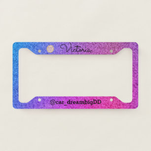 Rainbow Faux Glitter Neon Name Business  License Plate Frame